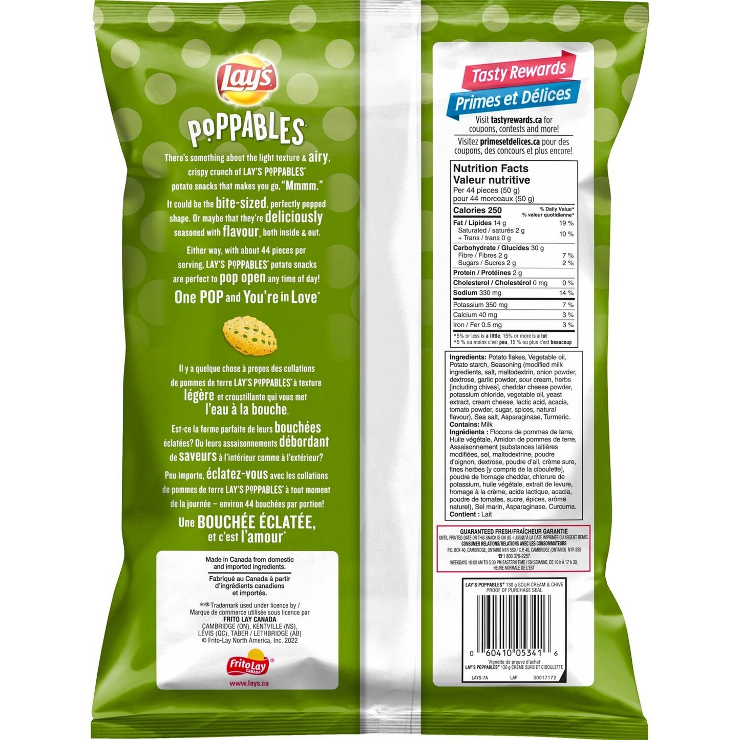 Lay's Poppables Sour Cream & Chive Flavoured Potato Snacks. 130g