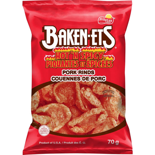 Baken-Ets Hot 'N Spicy Flavoured Pork Rinds. 70 GM