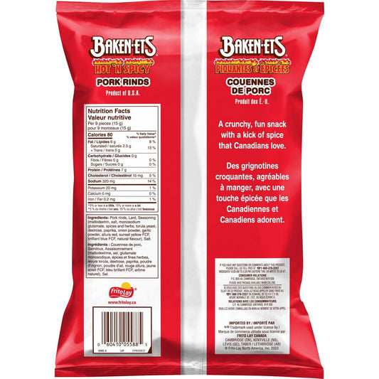Baken-Ets Hot 'N Spicy Flavoured Pork Rinds. 70 GM